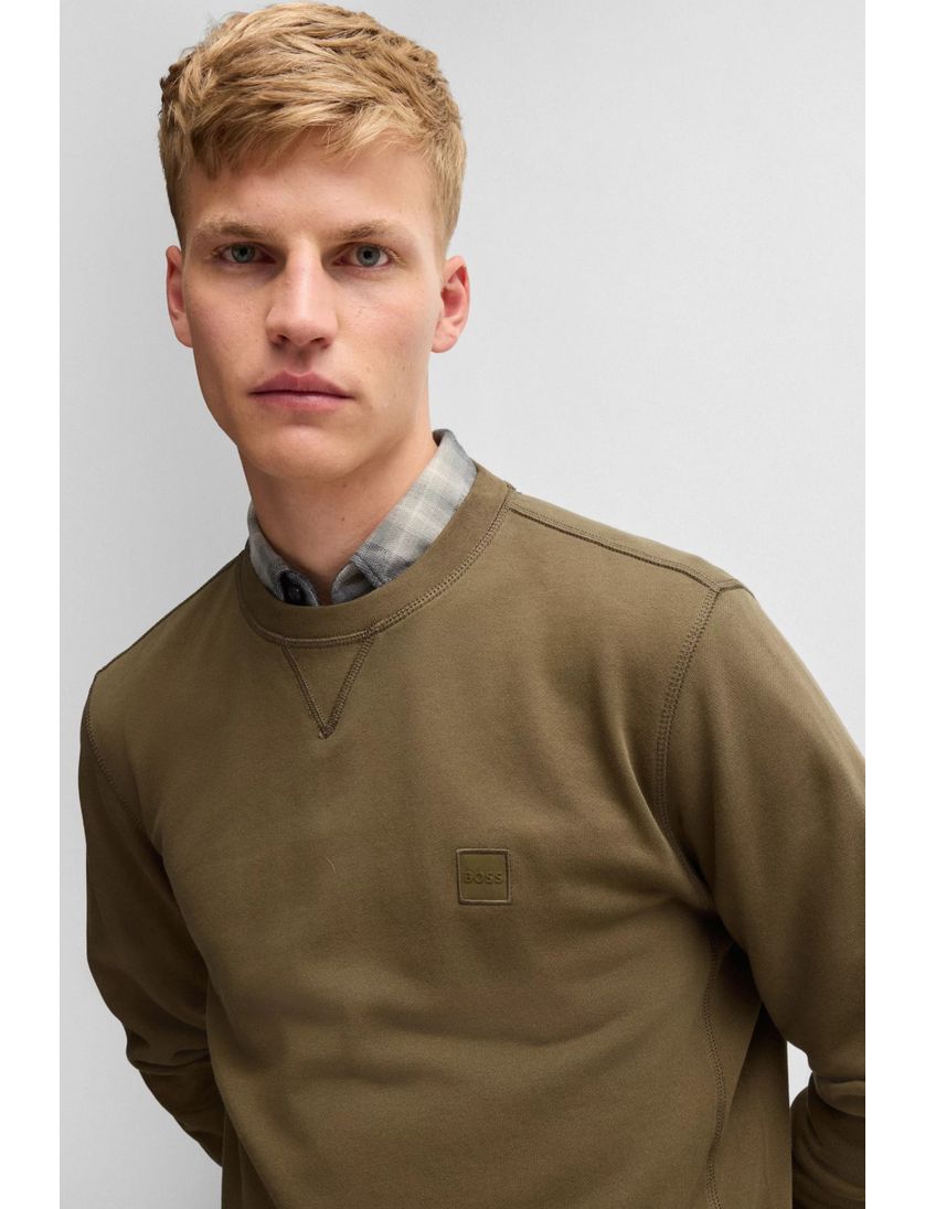 Boss Orange trui Westart bruin effen katoen normale fit