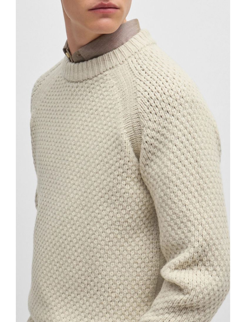 Boss Orange trui Armstrong wol beige grof gebreid