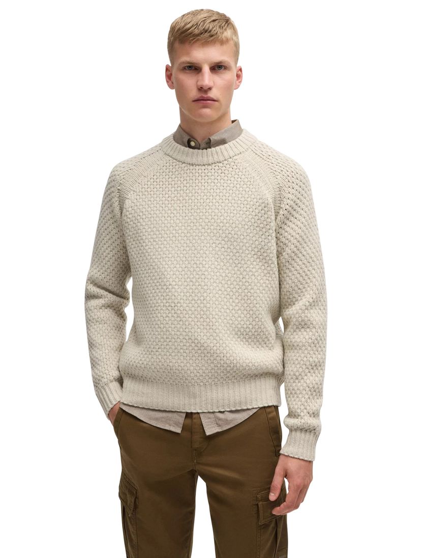 Boss Orange trui Armstrong wol beige grof gebreid