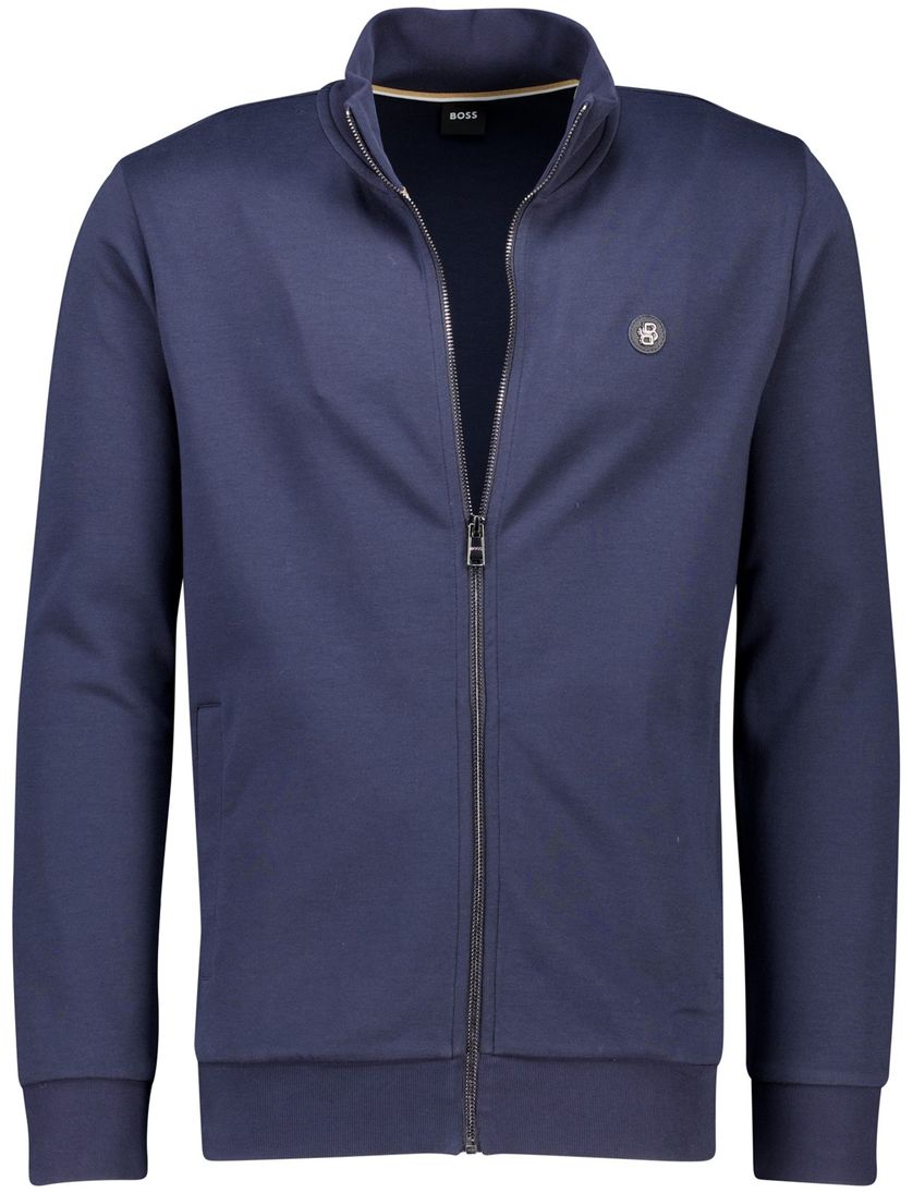 vest Boss Black Siza effen blauw normale fit katoen