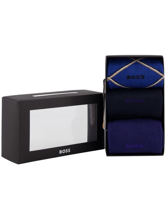 BOSS Sokken 3-pack blauw katoen Giftbox