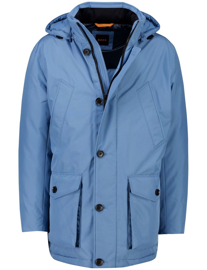 winterjas Boss Orange Osiass lichtblauw afneembare capuchon