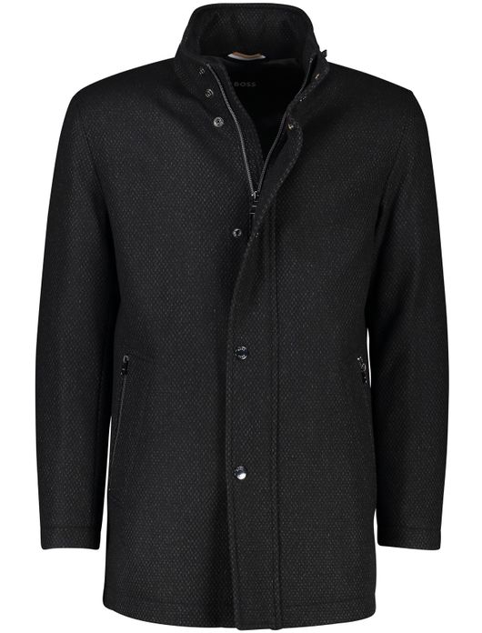 winterjas Hugo Boss zwart normale fit polyester, wol gemêleerd rits + knoop
