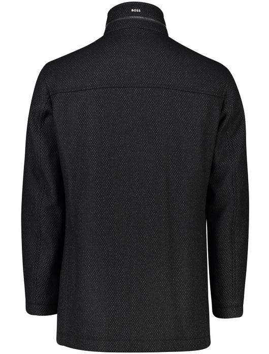 winterjas Hugo Boss zwart normale fit polyester, wol gemêleerd rits + knoop