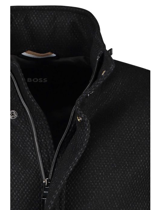 winterjas Hugo Boss zwart normale fit polyester, wol gemêleerd rits + knoop
