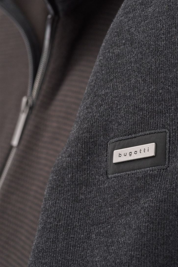 wijde fit vest Bugatti effen bruin katoen