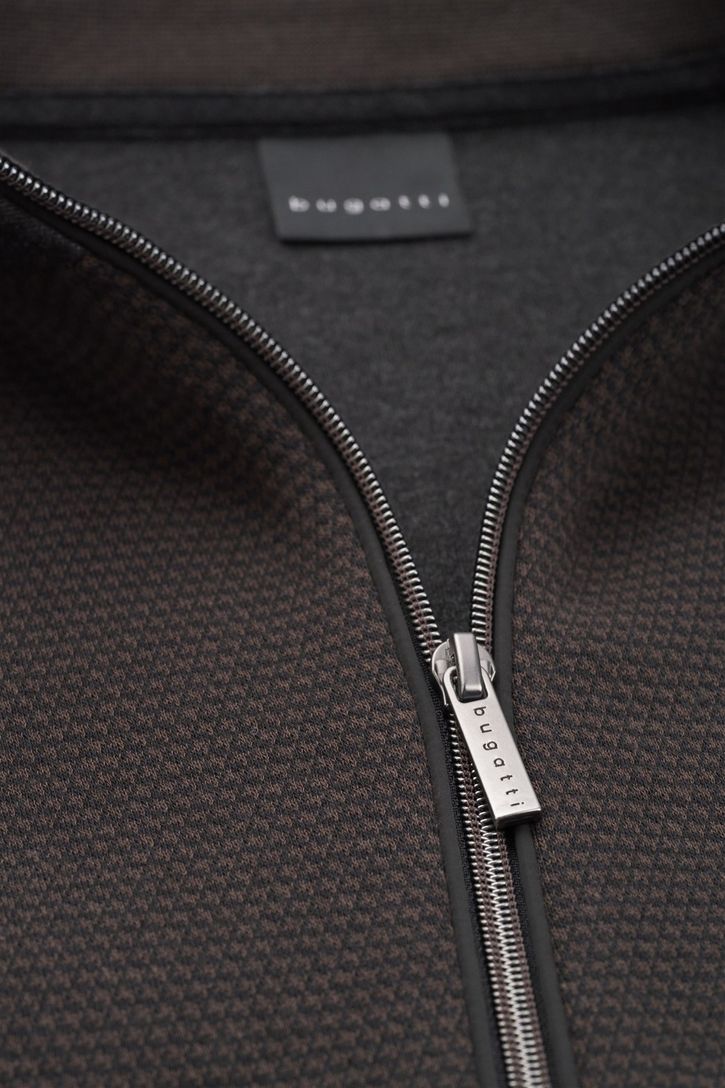 wijde fit vest Bugatti effen bruin katoen