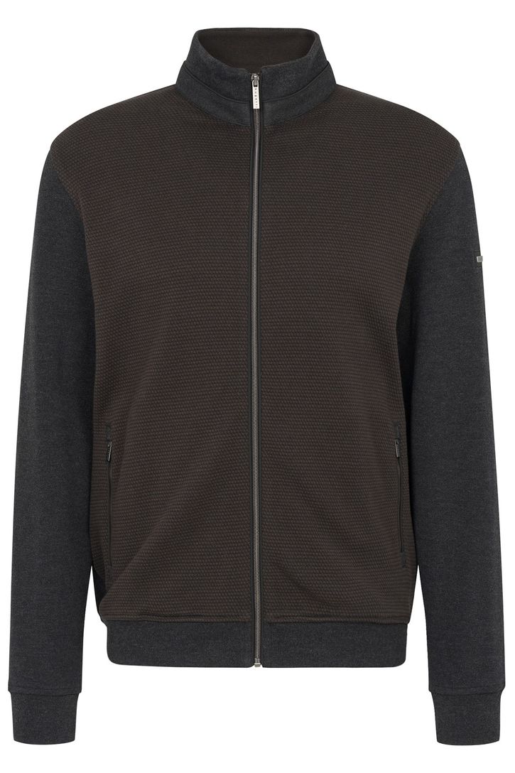 wijde fit vest Bugatti effen bruin katoen