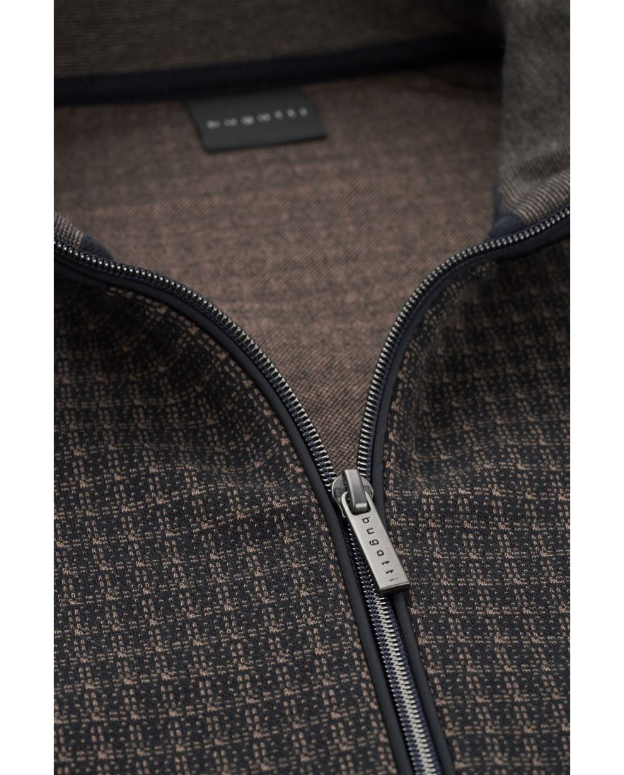 Bugatti vest bruin geruit met rits wijde fit