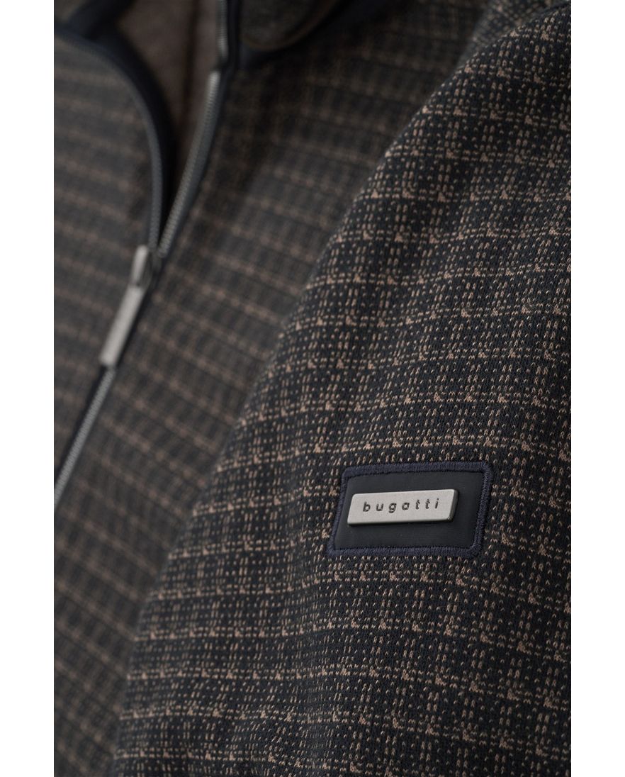 Bugatti vest bruin geruit met rits wijde fit