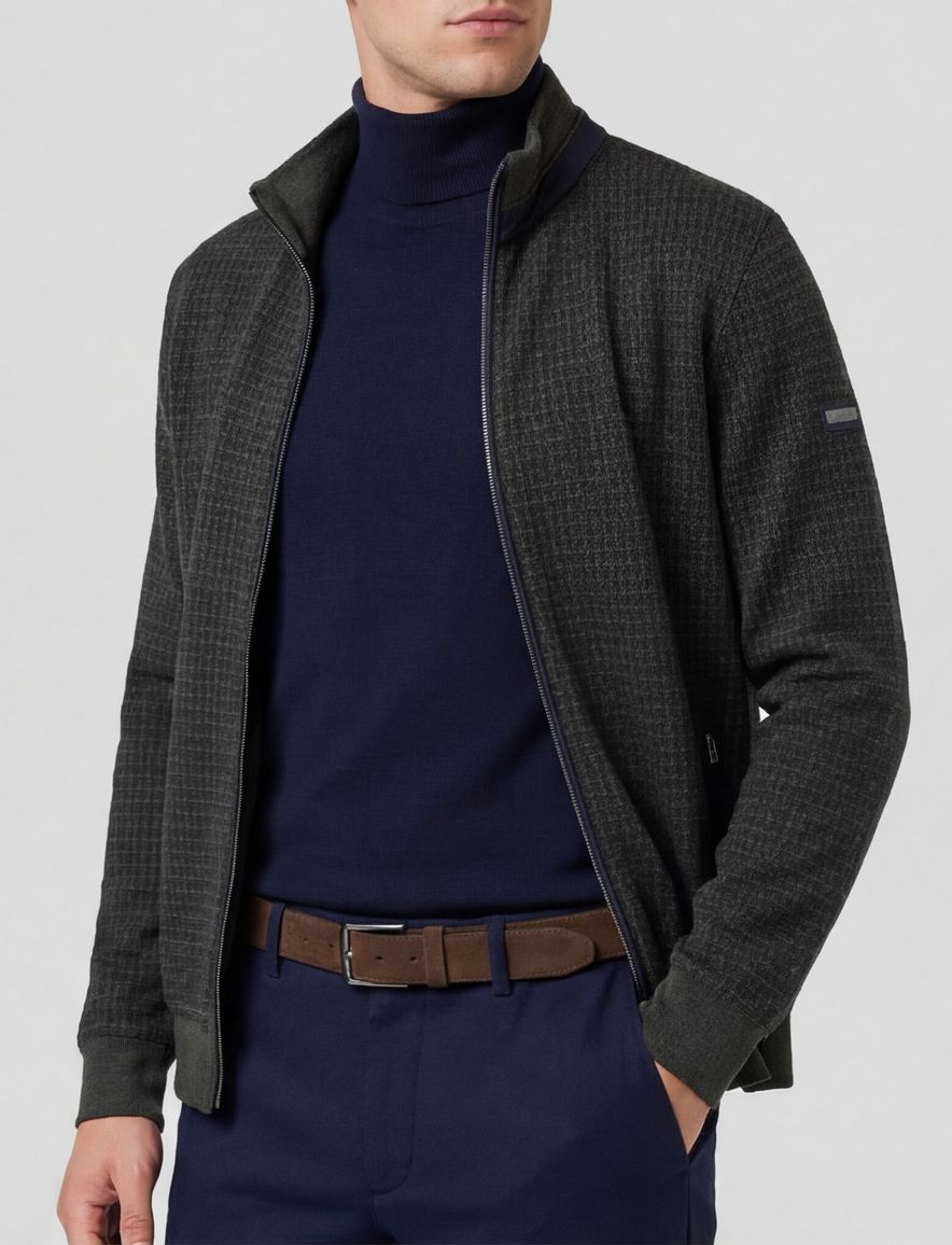 Geruit Bugatti vest groen met rits wijde fit