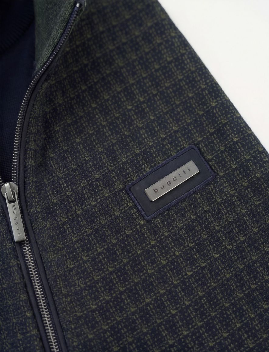 Geruit Bugatti vest groen met rits wijde fit