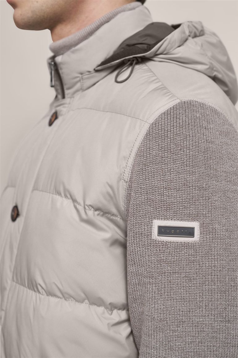 Bugatti tussenjas beige met knoop + rits wijde fit