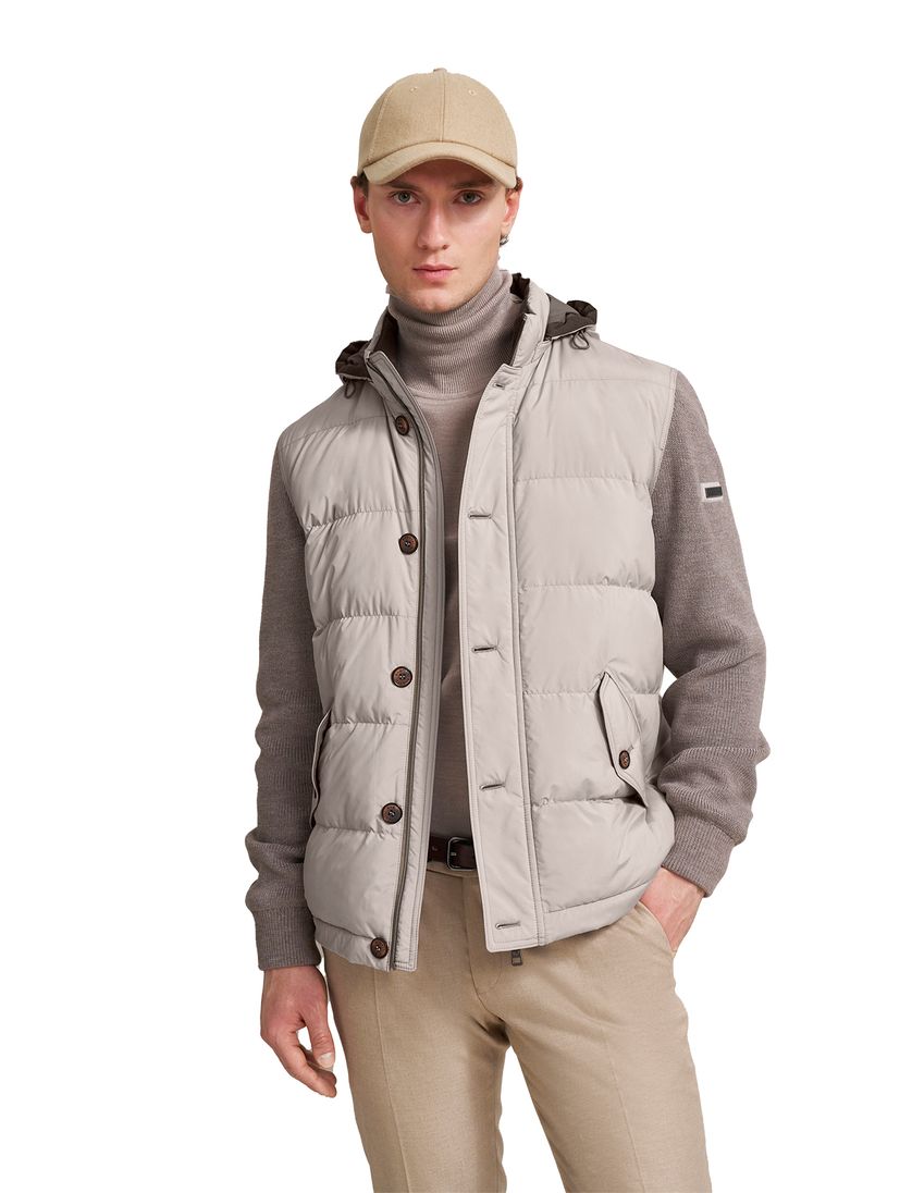 Wijde fit Bugatti tussenjas beige met knoop + rits