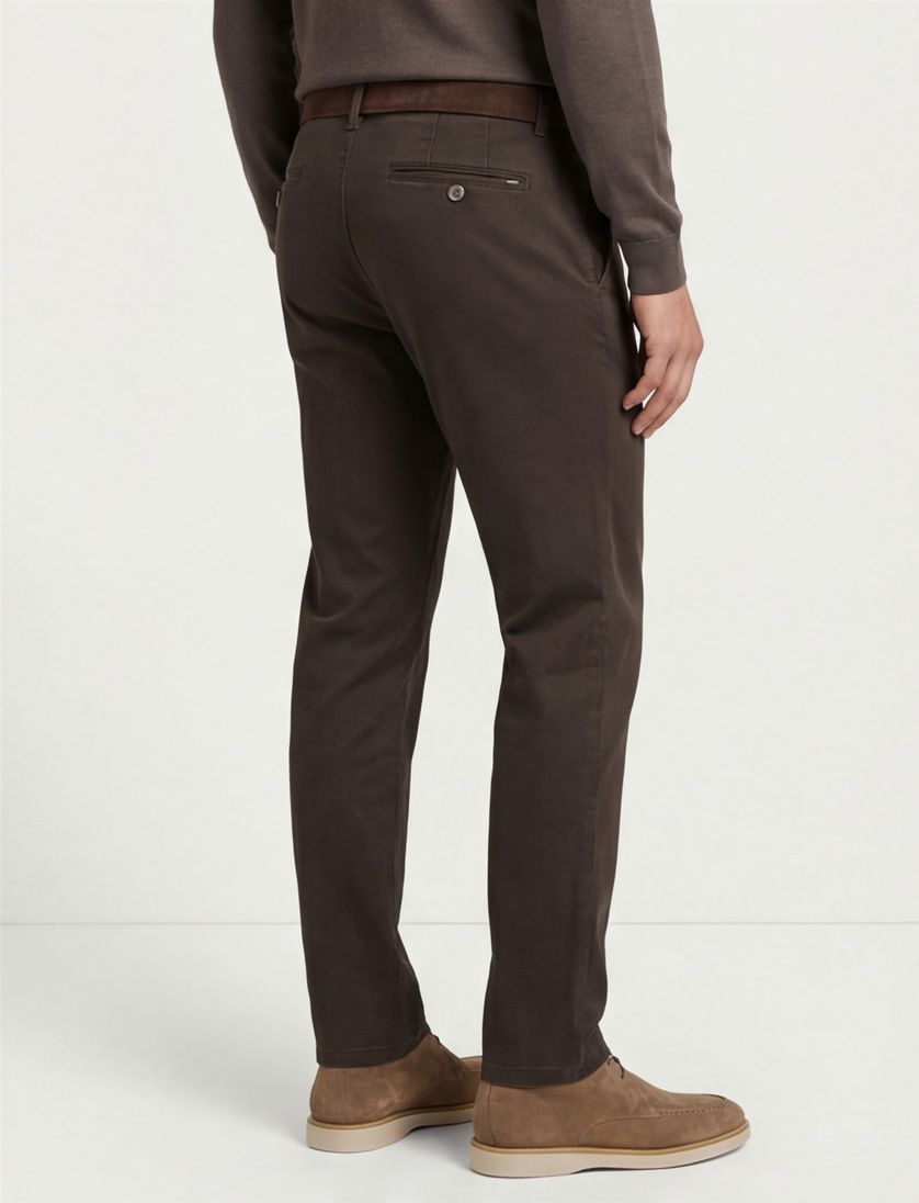 katoenen Meyer Bonn broek effen donkerbruin