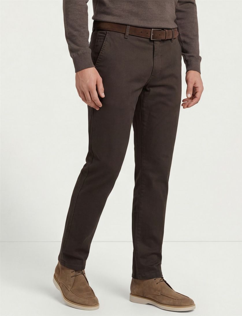 katoenen Meyer Bonn broek effen donkerbruin