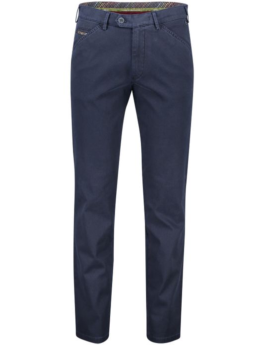 katoenen broek Meyer donkerblauw effen katoen, stretch Chicago