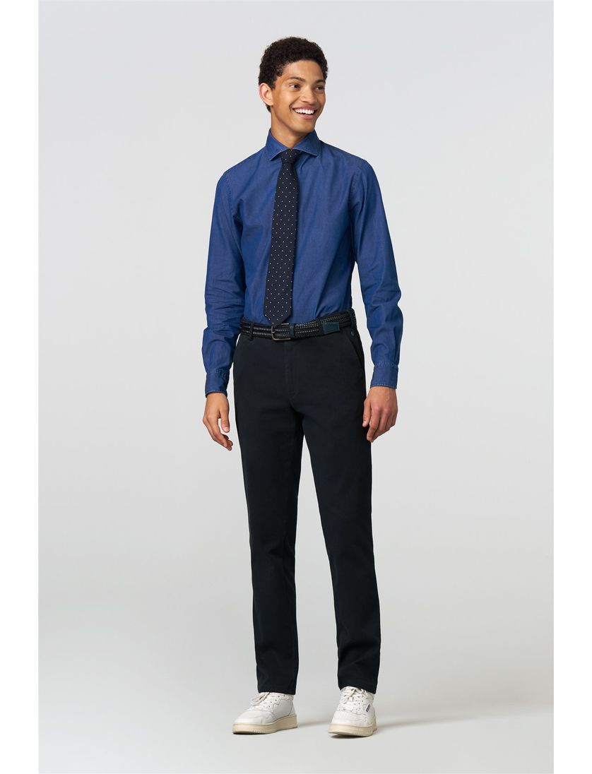 Meyer Oslo katoenen chino donkerblauw effen katoen