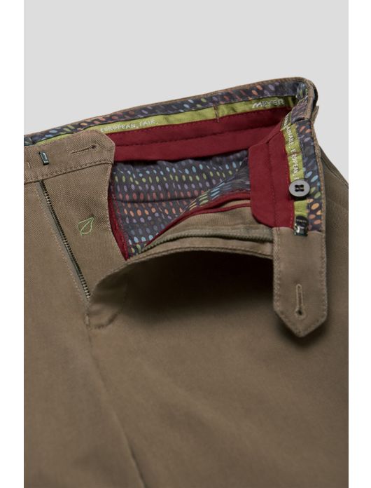katoenen broek Meyer bruin effen katoen