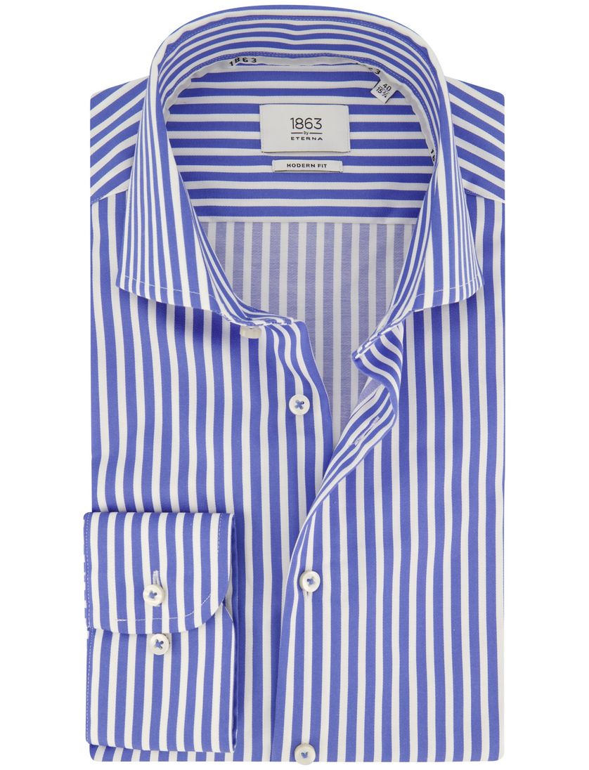 Modern Fit Eterna overhemd blauw wit gestreept