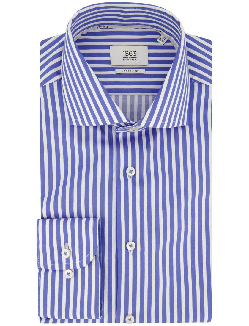 Modern Fit Eterna overhemd blauw wit gestreept