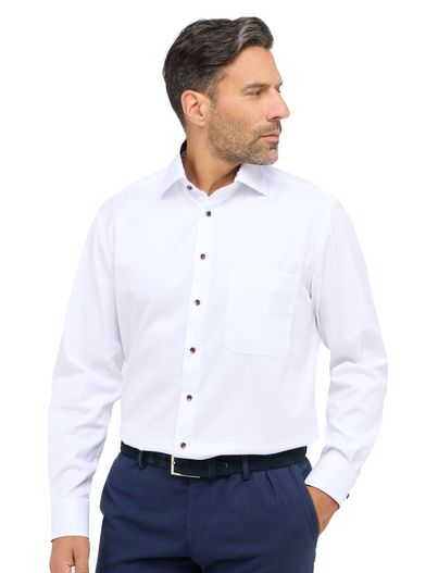 Eterna Eterna overhemd wit effen katoen wijde fit