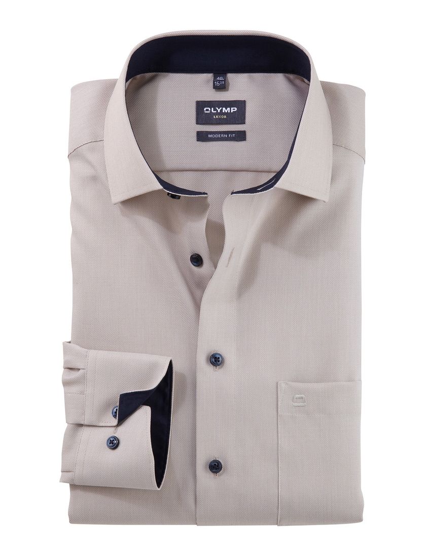 Olymp overhemd beige Modern Fit wide spread boord