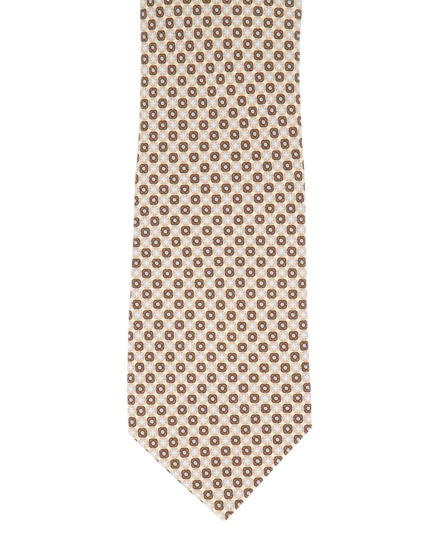 Profuomo stropdas beige blauw geprint zijde