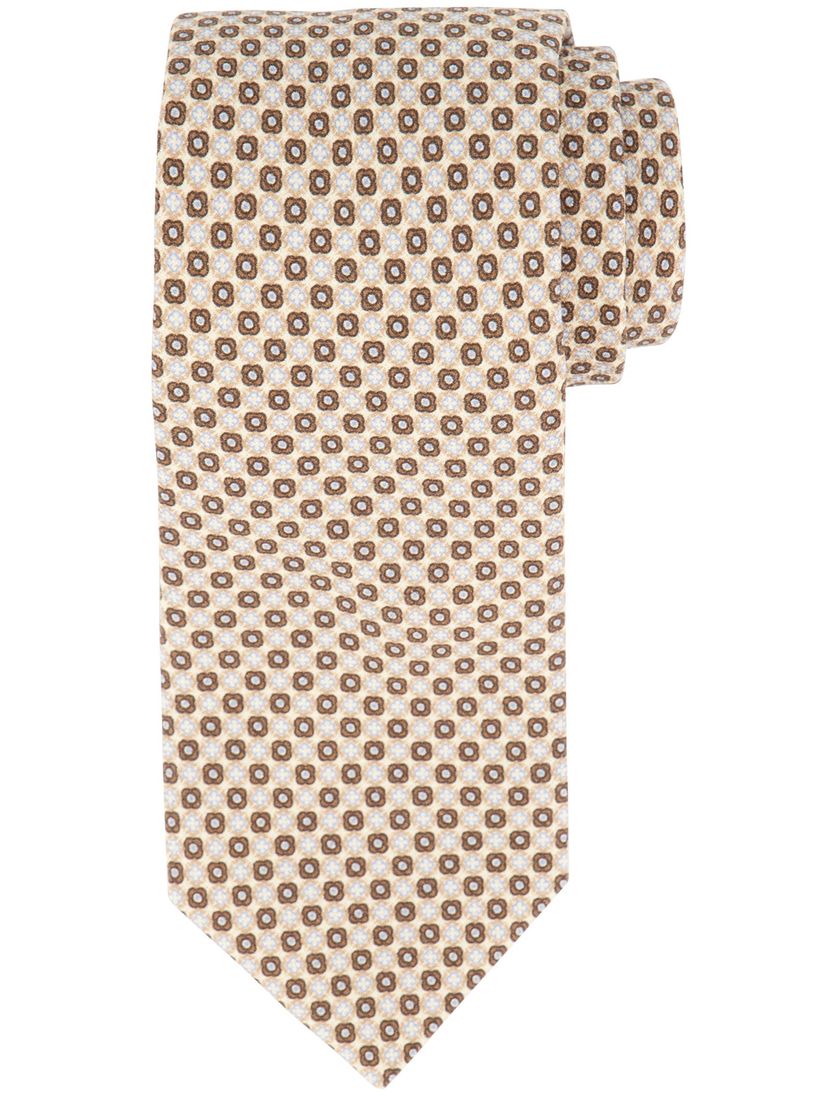 Profuomo stropdas beige blauw geprint zijde