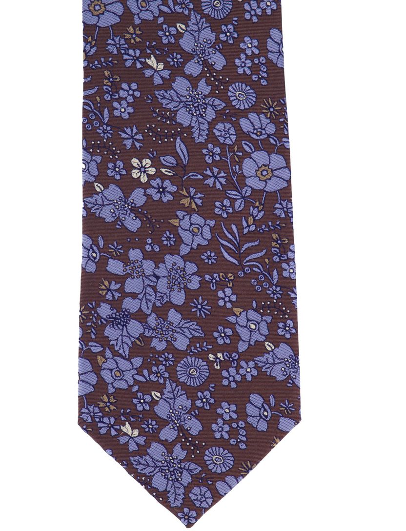 Profuomo stropdas bruin met bloemen