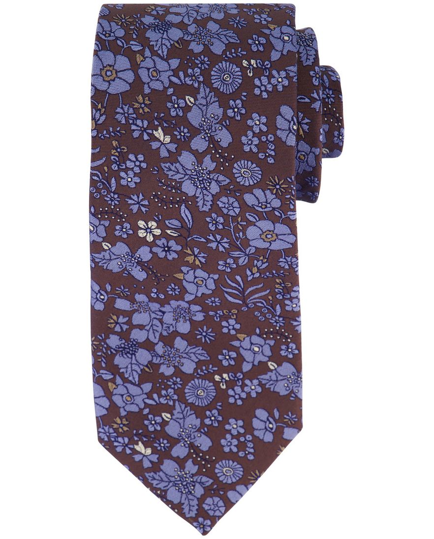 Profuomo stropdas bruin geprint met bloemen