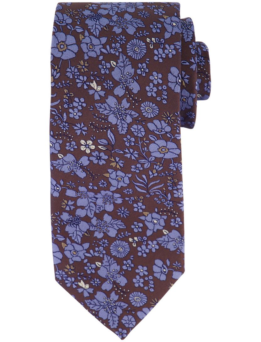 Profuomo stropdas bruin met bloemen