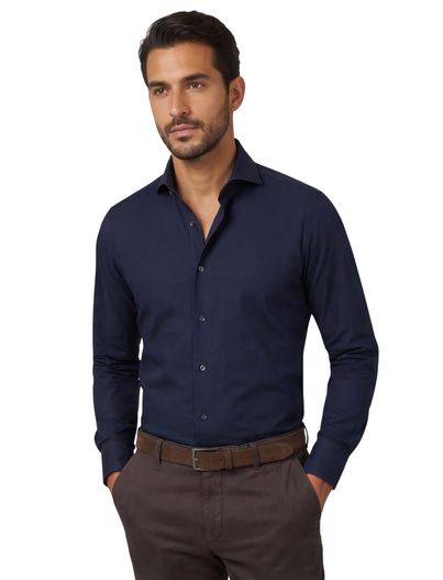Profuomo Profuomo overhemd donkerblauw katoen slim fit
