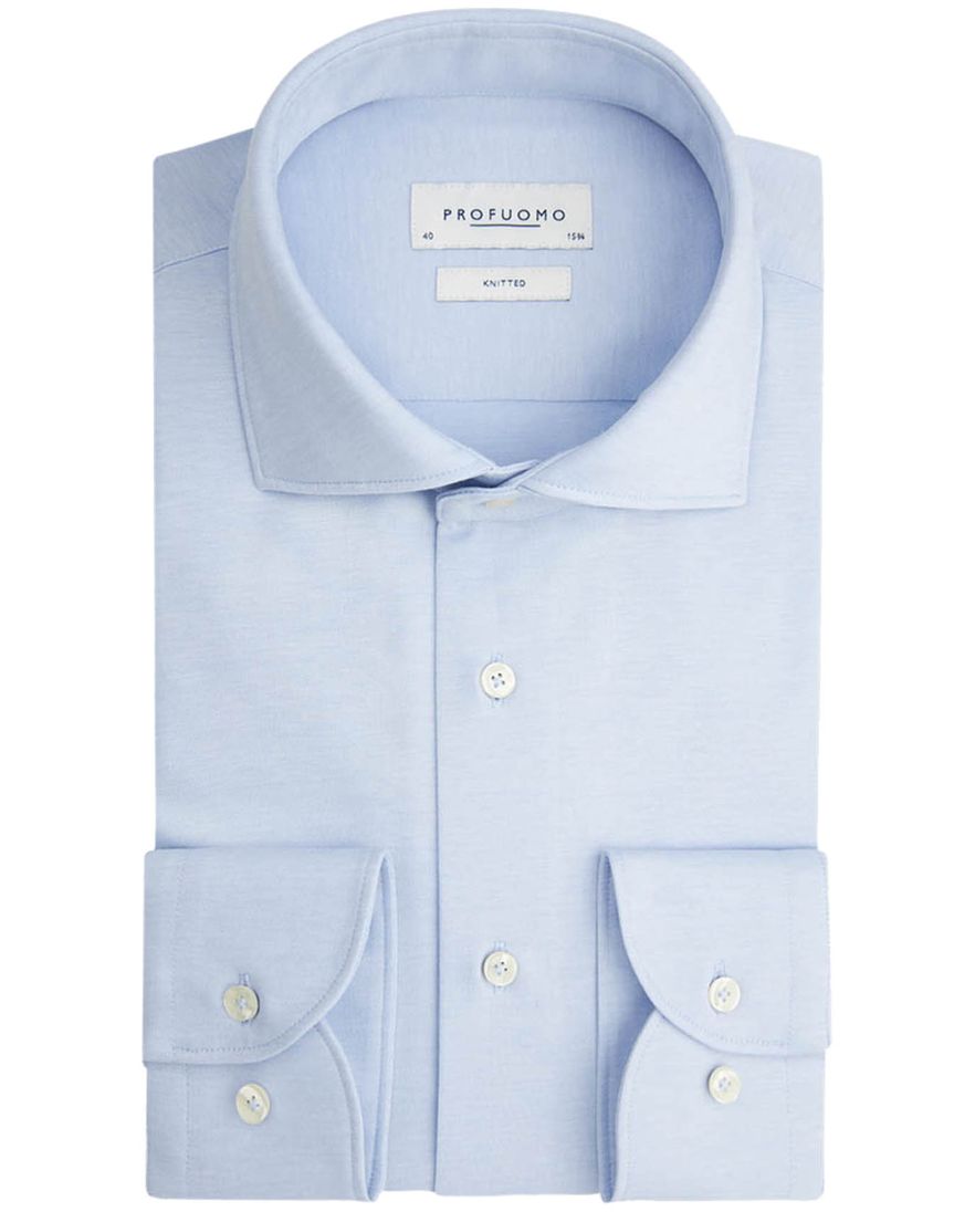 Profuomo Slim Fit overhemd lichtblauw knitted katoen