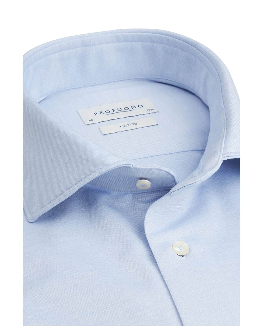 Profuomo Slim Fit overhemd lichtblauw knitted katoen