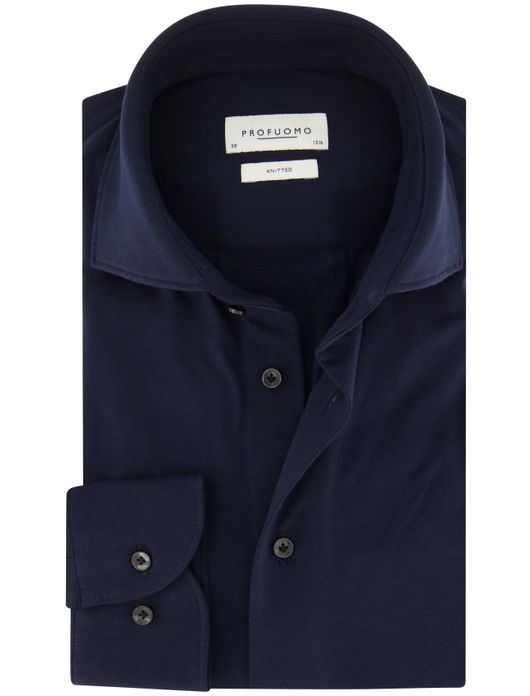 business overhemd Profuomo donkerblauw effen katoen slim fit