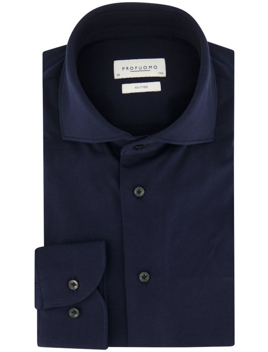 business overhemd Profuomo donkerblauw effen katoen slim fit