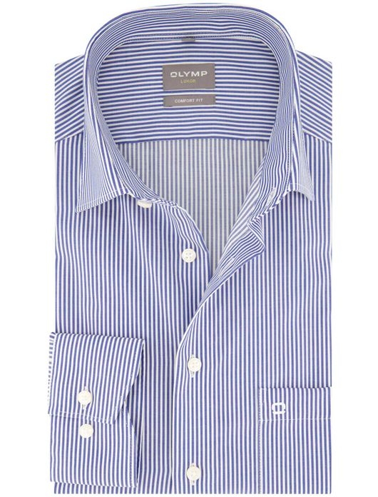 business overhemd Olymp blauw gestreept katoen wijde fit