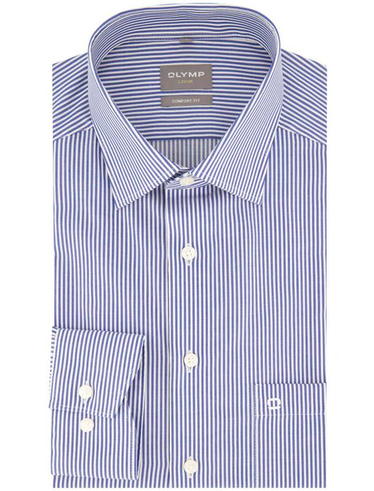 business overhemd Olymp blauw gestreept katoen wijde fit
