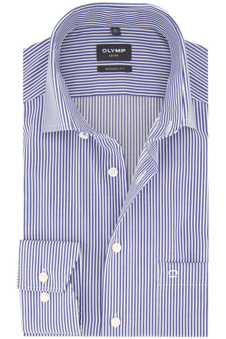 business overhemd Olymp blauw gestreept katoen normale fit