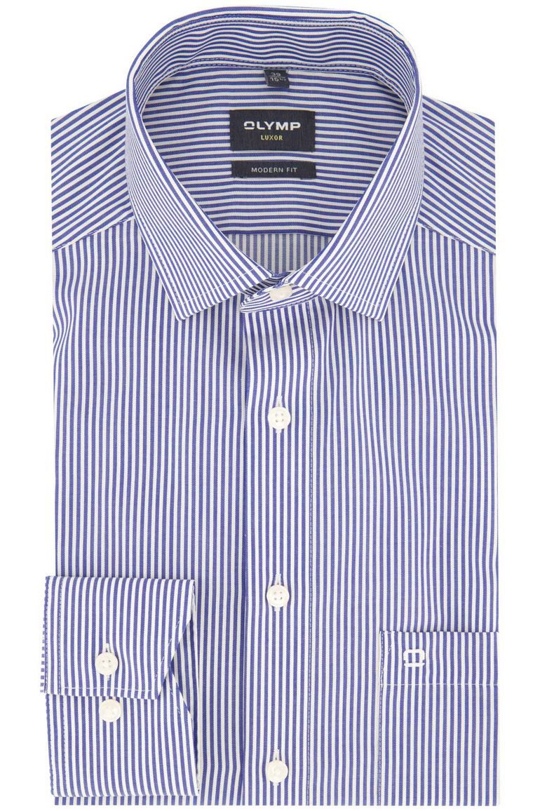 business overhemd Olymp blauw gestreept katoen normale fit