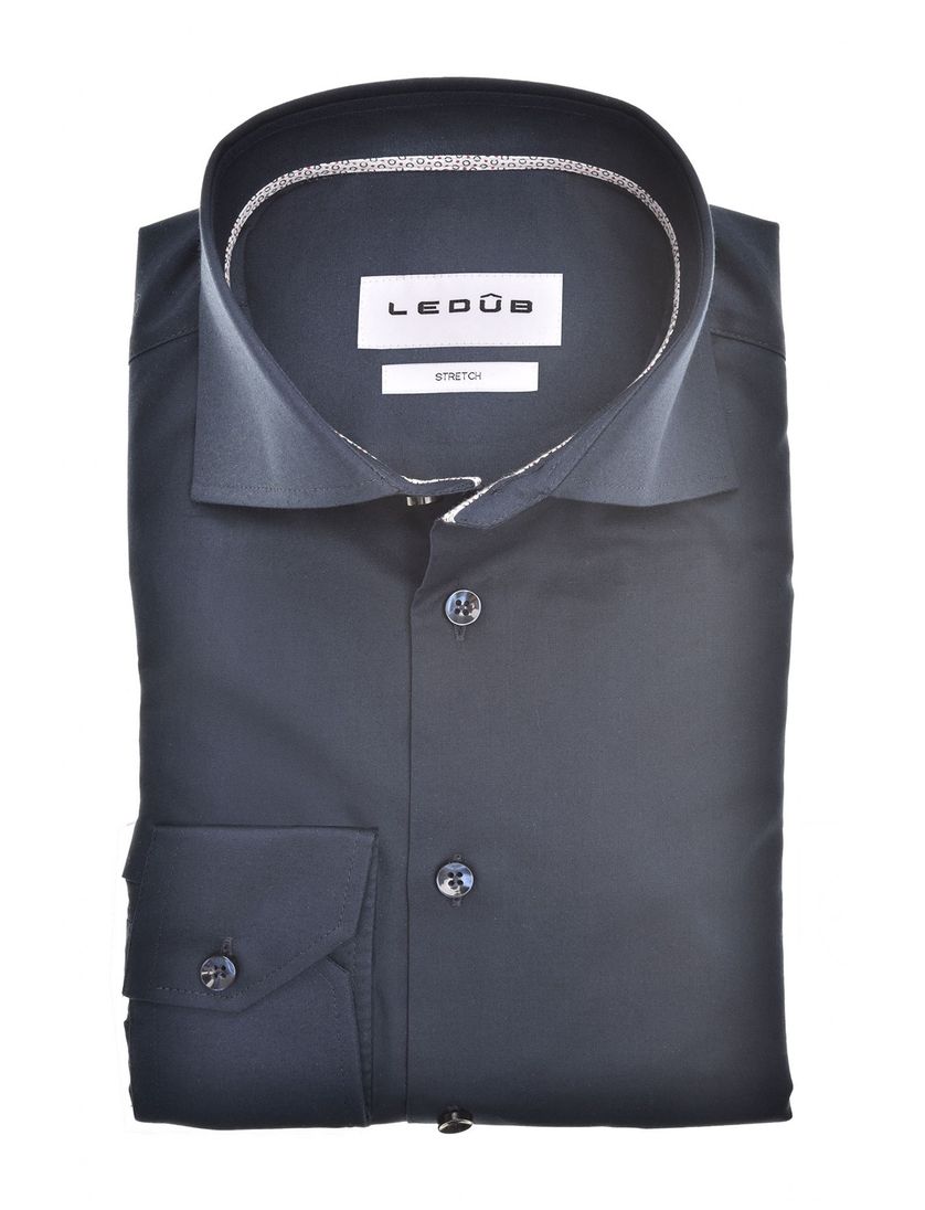 katoenen Ledub overhemd effen donkerblauw normale fit