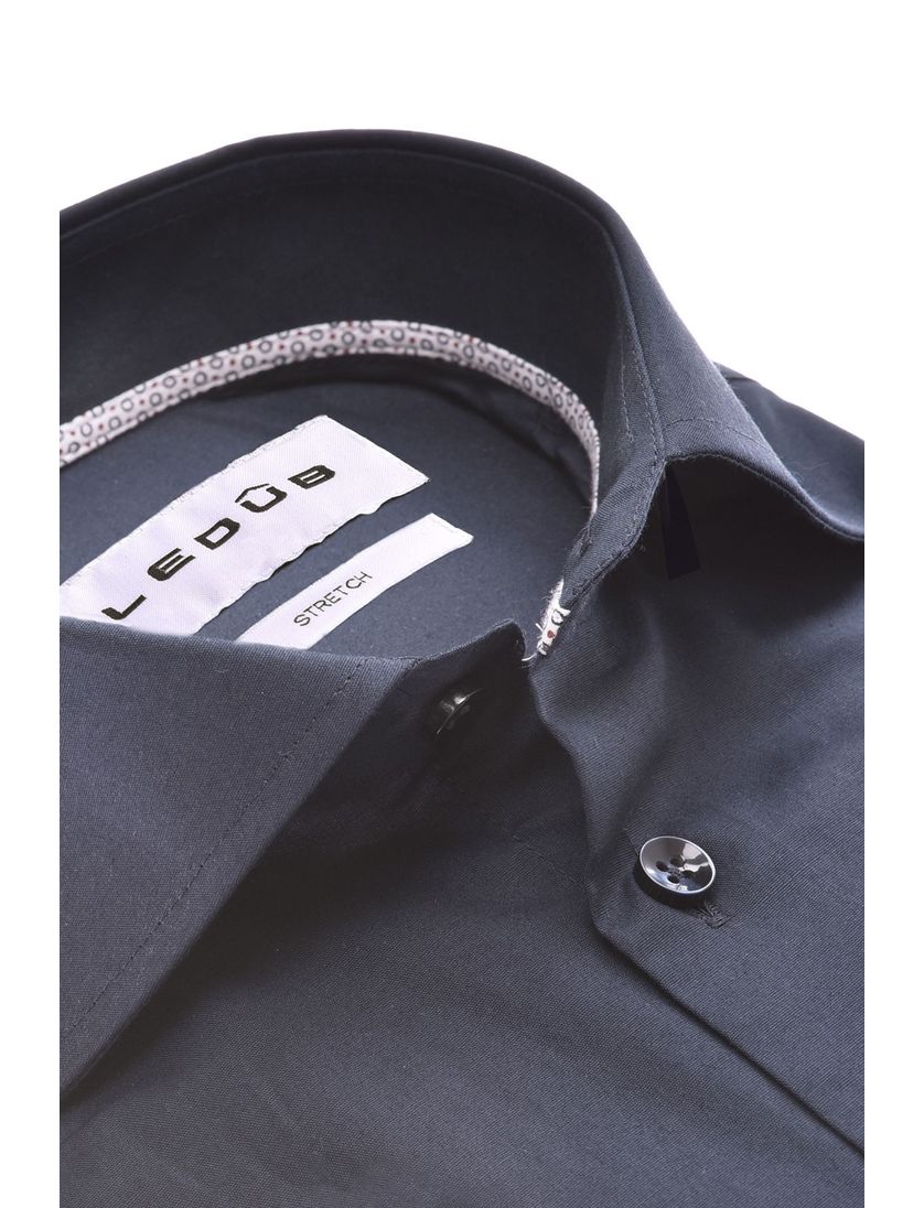 katoenen Ledub overhemd effen donkerblauw normale fit