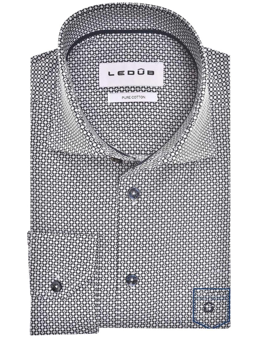 katoenen Ledub overhemd donkerblauw geprint