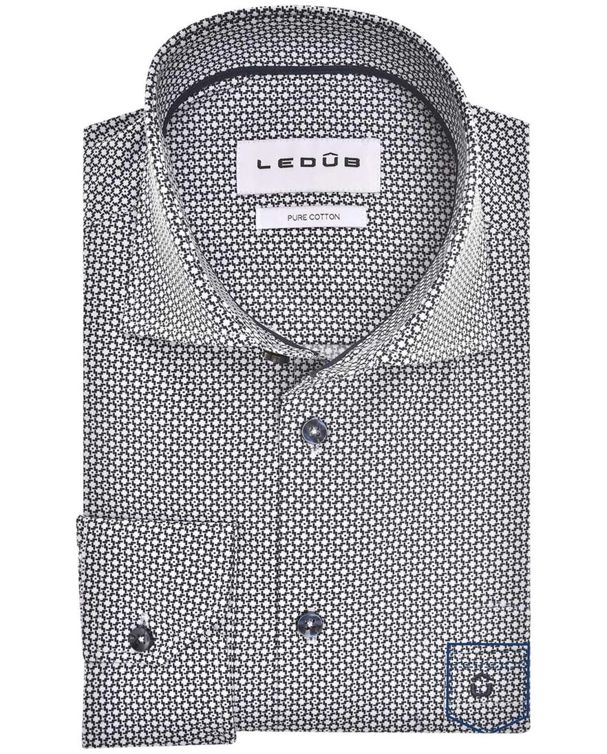 Ledub overhemd donkerblauw geprint normale fit