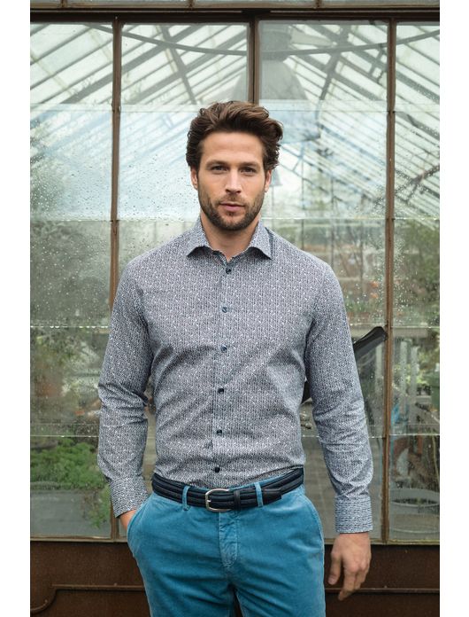 Ledub overhemd donkerblauw geprint