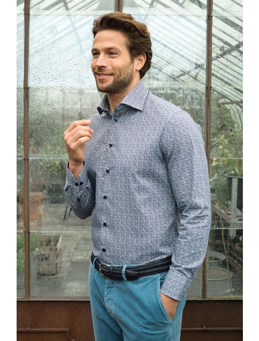 Ledub overhemd donkerblauw geprint