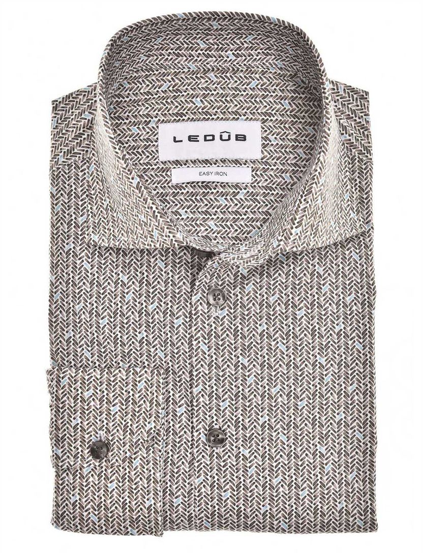 katoenen Ledub overhemd geprint bruin easy iron