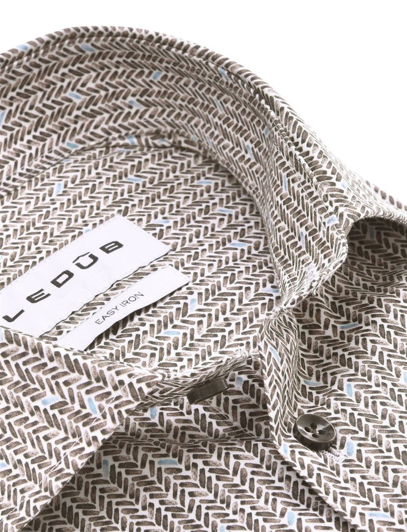 katoenen Ledub overhemd geprint bruin easy iron