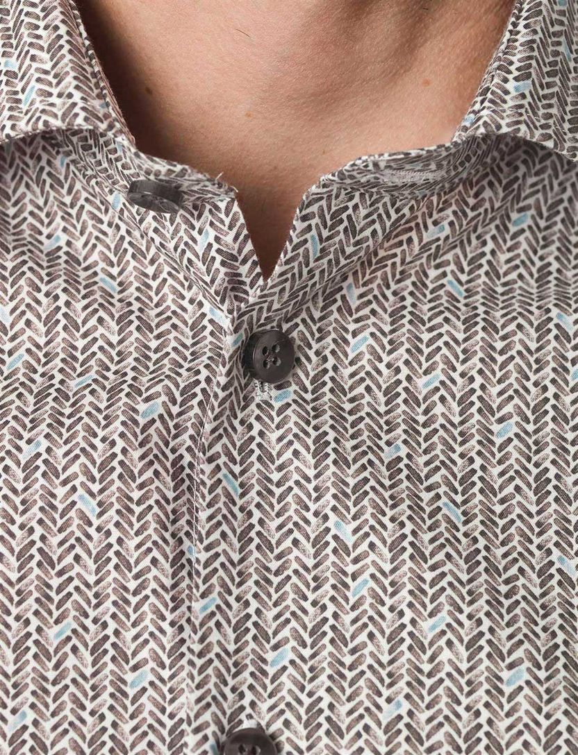 katoenen Ledub overhemd geprint bruin easy iron